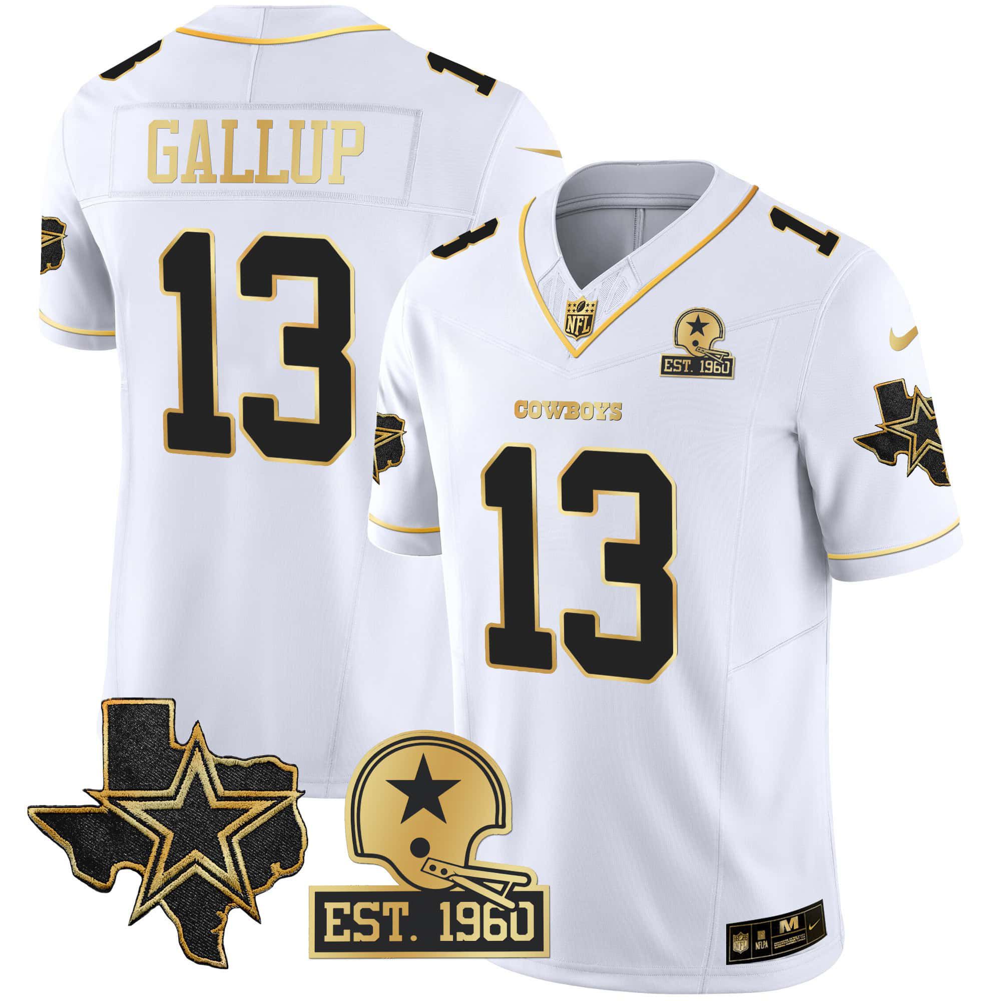 Men Dallas Cowboys #13 Gallup White Gold 2024 Nike Patch Vapor NFL Jersey